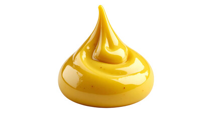 Close-up of a dollop of yellow, glossy condiment with smooth surface, on black background