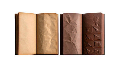 An open book transformed pages of parchment, cocoa-colored paper, then textured bars