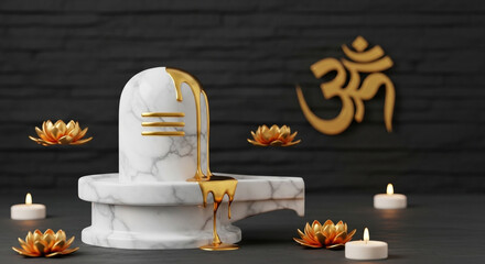 Luxurious Shiva Lingam Abhisheka with Golden Om