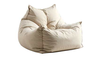 Off-white, oversized beanbag chair, comfortable and unstructured, against black background
