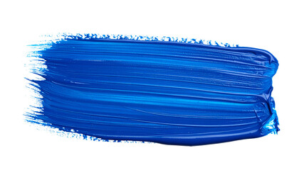 A vibrant swatch of rich, royal blue paint, applied with a brushstroke on black background