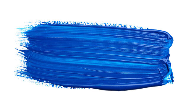 A vibrant swatch of rich, royal blue paint, applied with a brushstroke on black background