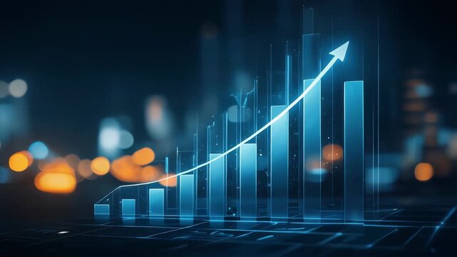 A futuristic graph showing upward financial growth in a digital format.