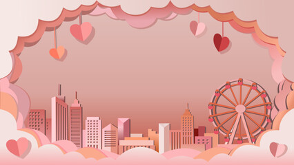 Romantic Pink Paper Cut Cityscape Background