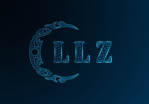 Low poly letter logo LLZ design. LLZ letter logo low poly vector design on blue color gradient background. LLZ logo low poly design