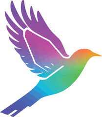 Fototapeta premium A colorful abstract bird silhouette with a mosaic texture in vibrant rainbow gradient colors on a white background