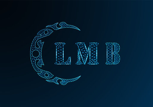 Low poly letter logo LMB design. LMB letter logo low poly vector design on blue color gradient background. LMB logo low poly design