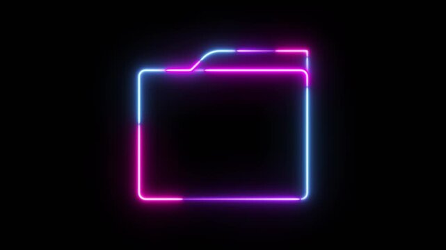 Neon Glowing Folder Directory Icon Animation Digital Storage Management Symbol Loop for File System UI Interface