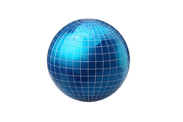 Obraz premium Blue glass globe with white grid lines on black background sphere world, Isolated On White Background, Png Transparent