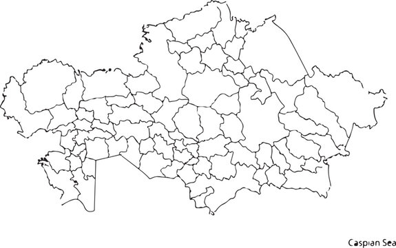 Kazakhstan Blank Outline Map - Detailed Administrative Districts and Regional Borders Vector