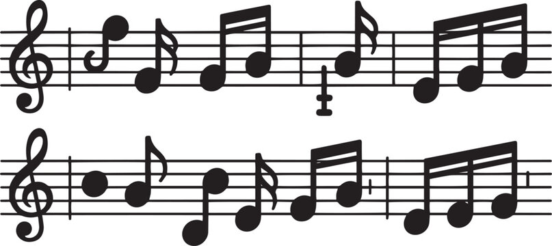 Sheet music with musical notes on transparent background