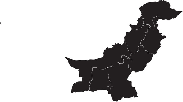 Pakistan Outline Map with Provincial Borders - Detailed Administrative Divisions and National Geography Vector