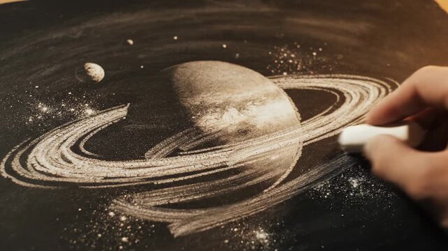 Drawing Saturn - A Creative Exploration of Space Art with Chalk.