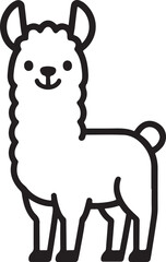 Obraz premium alpaca, cartoon, line, drawing, animal, illustration, black, white, whimsical, friendly, ears, long, face, smiling, tooth, teeth, body, fluffy, upright, standing, simple, cheerful, cute, sketch, vecto