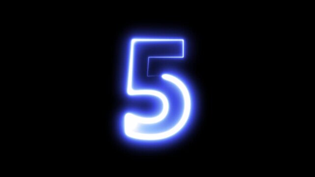 Glowing Blue Neon Number Five Sign with Bright Light Effect on Dark Background glowing blue number d