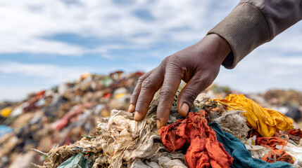 Hand Reaching Into a Pile of Garbage
