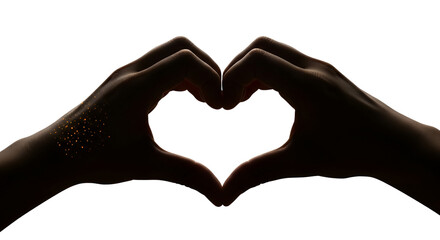 Fototapeta premium Hands forming heart shape silhouette on black background