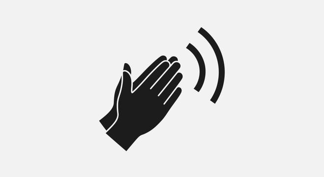 Black silhouette of a hand waving with motion lines.