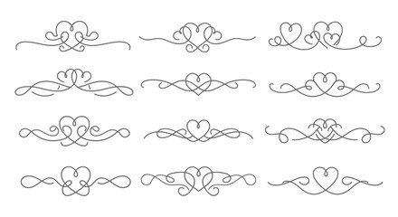 Obraz premium A collection of elegant heart-shaped decorative dividers and flourishes, perfect for wedding invitations or romantic designs.
