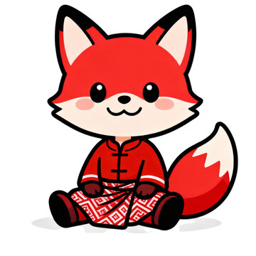 Adorable Cartoon Fox in Bugis Outfit Flat Illustration