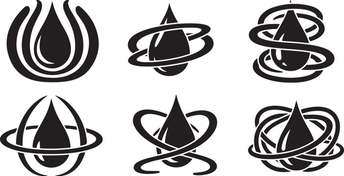 Water Droplet Logos and Icons in Black and White