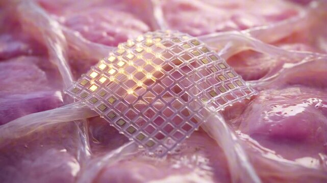 Flexible bio-electronic gold sensor patch adhering to wet organic tissue pulsating with light