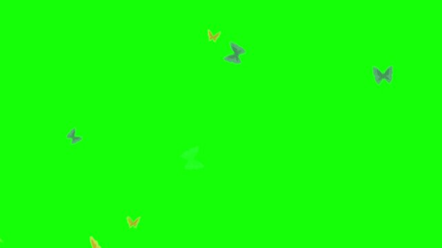 Delicate colorful butterflies gracefully flutter across a vibrant green screen background creating a magical and ethereal visual overlay effect