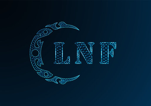 Low poly letter logo LNF design. LNF letter logo low poly vector design on blue color gradient background. LNF logo low poly design