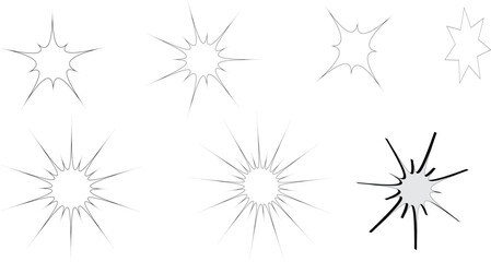 Obraz premium Abstract Hand Drawn Sunburst and Starburst Light Ray Set in Minimal Line Art Style for Decorative Design, Icons, Logos, Illustrations, Backgrounds, Branding, Creative Projects and Visual Effects