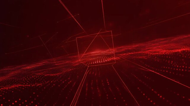 Futuristic red digital grid landscape with glowing lines and depth, conveying speed, power, and innovation, perfect for technology showcases, data visuals, finance, and sci-fi branding.