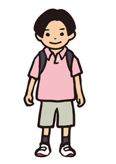 Obraz premium Smiling child illustration, simple flat design / 笑顔の子どものシンプルなイラスト