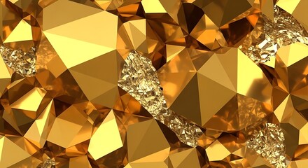 Alluring faceted golden surface with a reflective and textured design