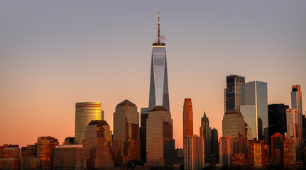 New York city. New York landmark skyline. New York iconic cityscape. New York panorama skyline. NYC with Manhattan in sunset.