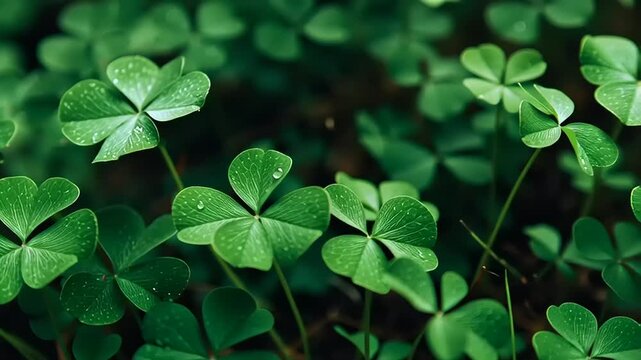 Close up of lush green clover leaves in soft natural light.