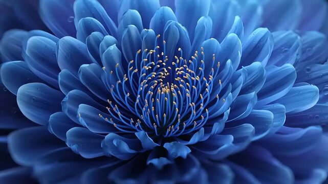 Close-up Macro Shot of a Vibrant Blue Chrysanthemum Flower.