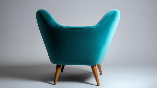 Bright teal armchair with wooden legs displayed in a neutral setting highlighting modern furniture design and comfort