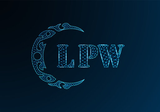 Low poly letter logo LPW design. LPW letter logo low poly vector design on blue color gradient background. LPW logo low poly design