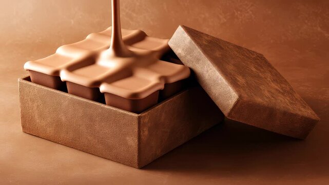 Brown box with open lid showing several small square pots arranged inside on a textured surface in a simple indoor setting