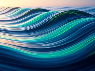 Sinuous Water Surface with Teal, Blue and White Waves at Golden Hour