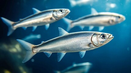 Silverfish schooling aquarium deep blue background