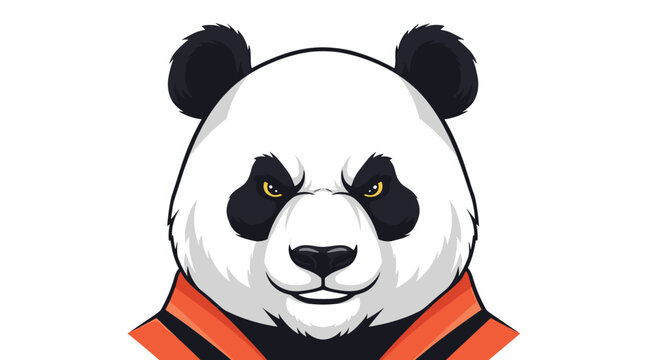 Fierce panda bear character mascot with an angry expression wearing an orange sports jersey on a plain white background.
