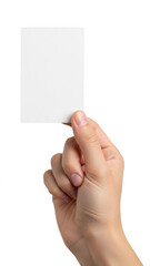Obraz premium Hand holding blank card isolated on transparent background