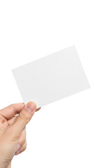 Obraz premium Hand holding blank business card isolated on transparent background