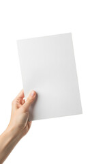 Obraz premium Hand holding blank paper isolated on transparent background