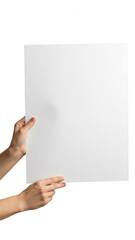 Hands holding transparent sheet isolated on transparent background