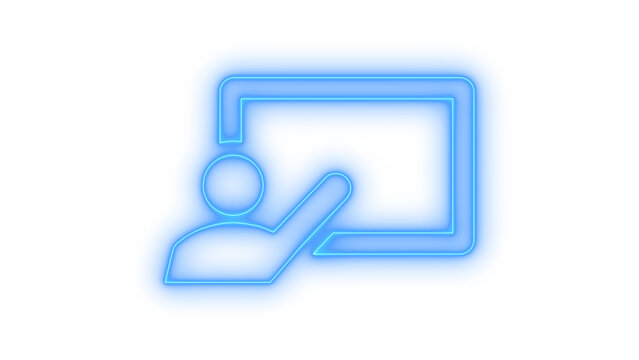 Glowing neon person presenting to screen icon isolated on transparent background. Online learning. Digital webinar. Remote teaching. Virtual conference. Instructor guide.