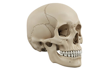 Obraz premium Human skull model with cracked surface isolated on transparent background