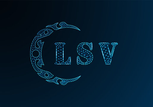 Low poly letter logo LSV design. LSV letter logo low poly vector design on blue color gradient background. LSV logo low poly design