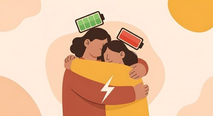 Empathy Battery Charging Illustration with Progress Bar, Mental Health Support and Emotional Energy Restoration Concept