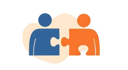 Puzzle Piece People Icon, Stylized Human Figures Fitting Together, Partnership Concept Vector